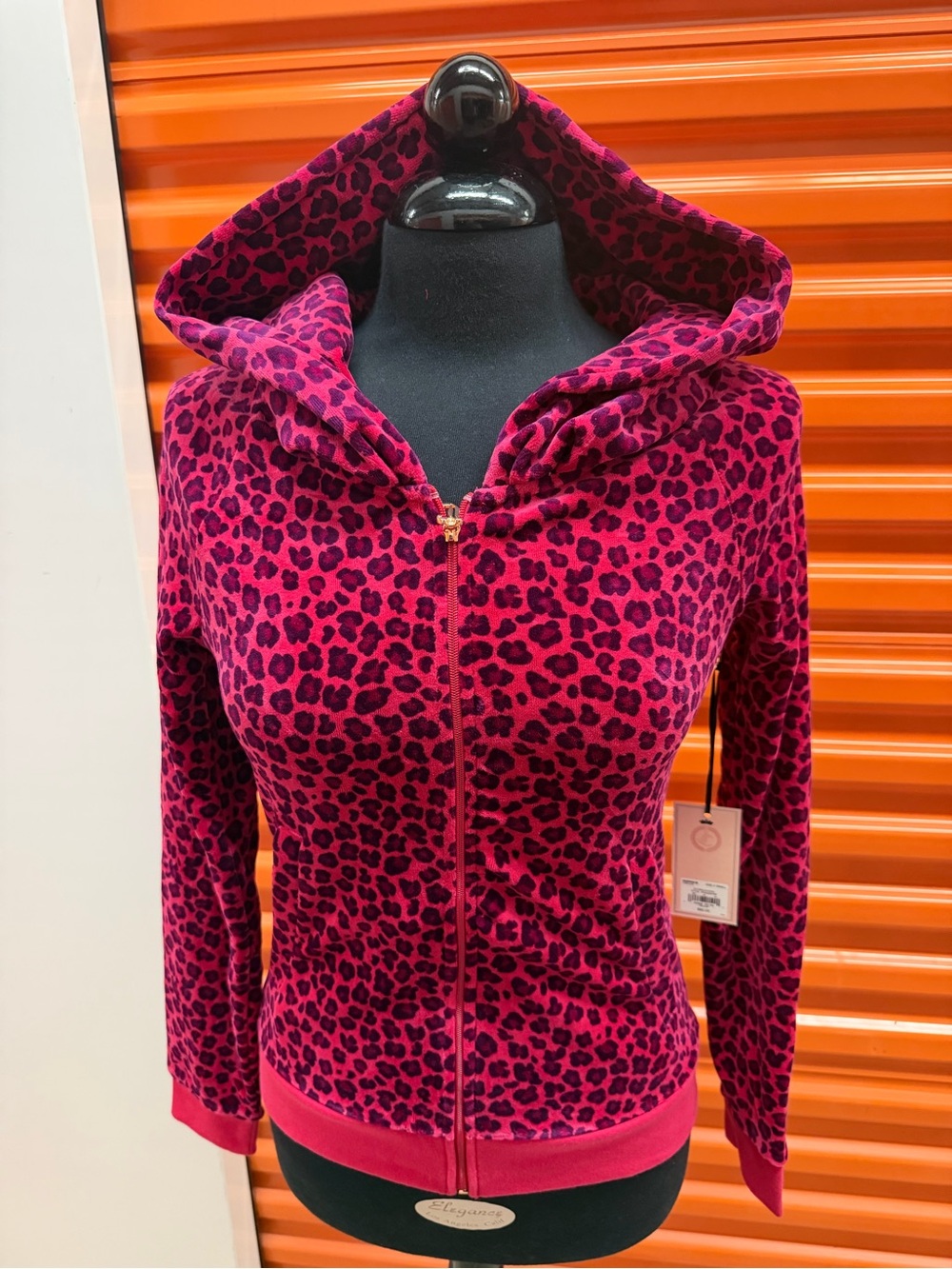 NWT Women Juicy Couture Velour Red Leopard Zip Hoodie Jacket Size XS